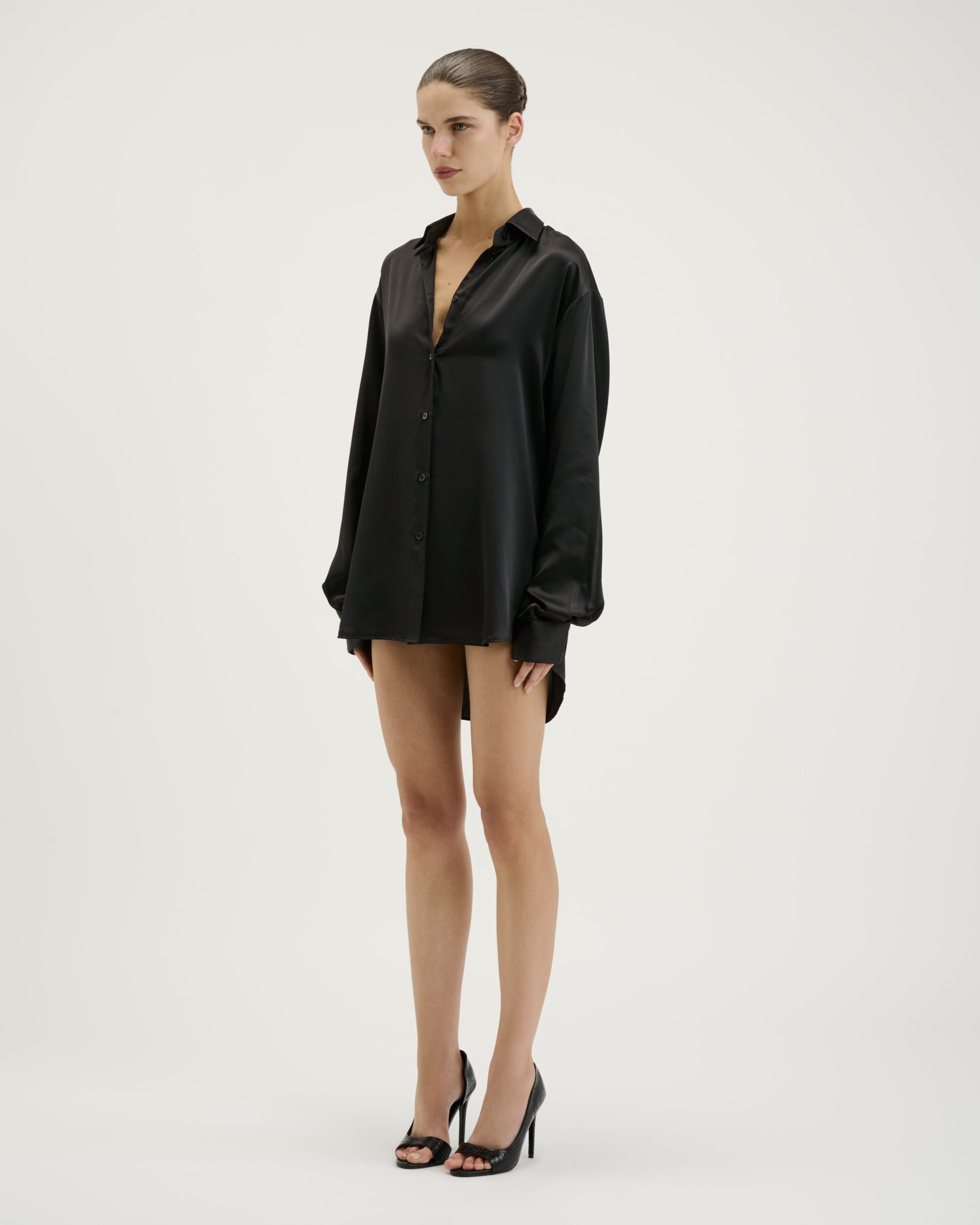 Silk Shirt Dress / Black