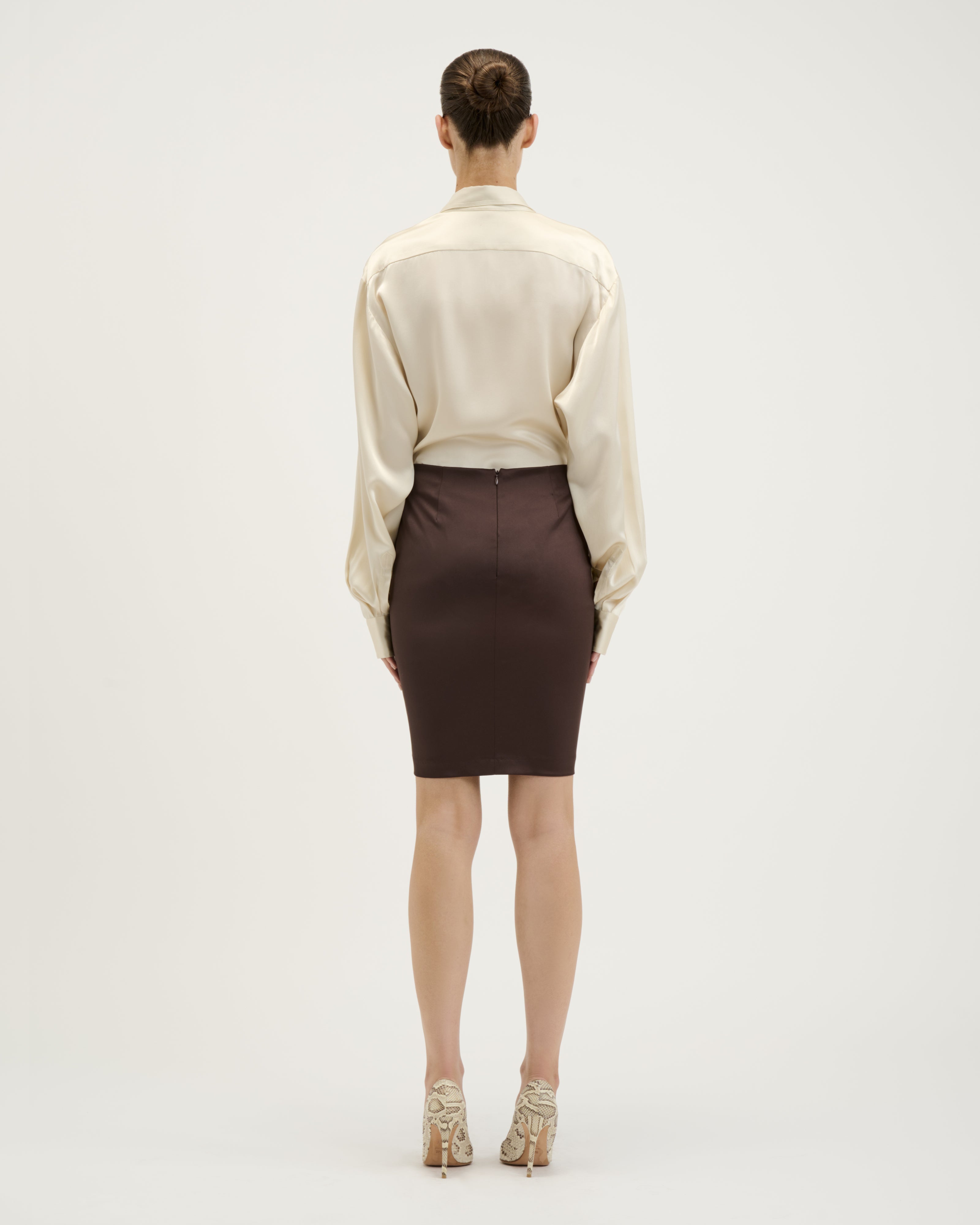 Satin Pencil Skirt / Brown