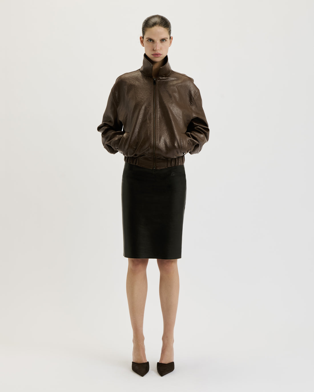 Leather Pencil Skirt / Brushed Brown