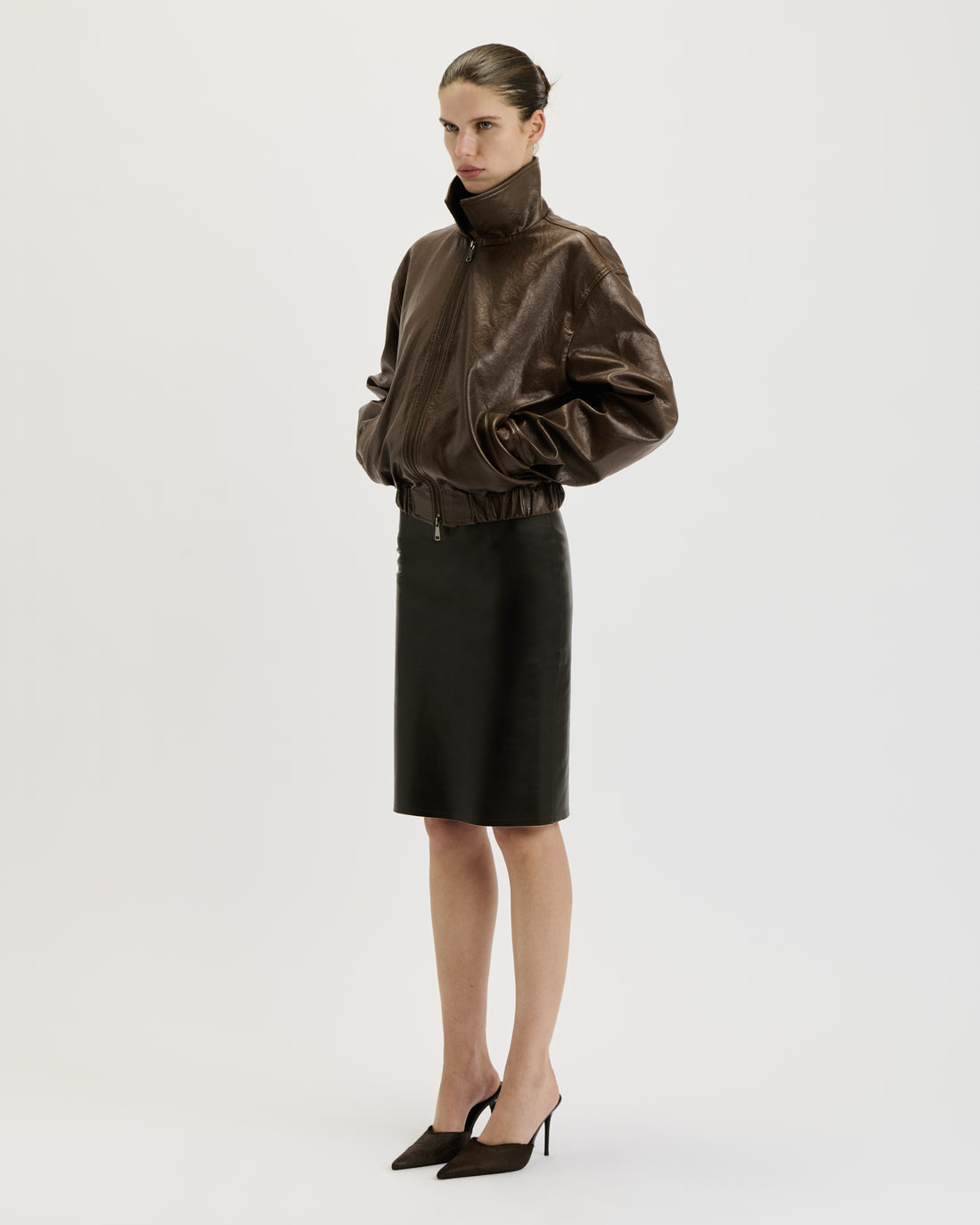 Leather Pencil Skirt / Brushed Brown
