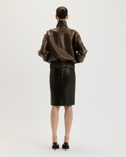 Leather Pencil Skirt / Brushed Brown