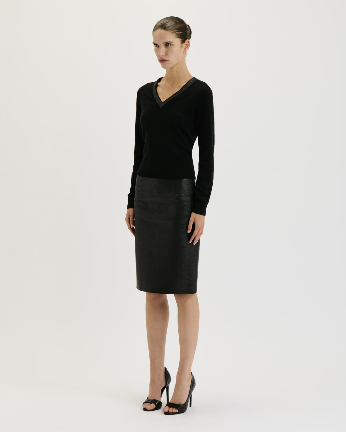 Leather Pencil Skirt / Crocodile