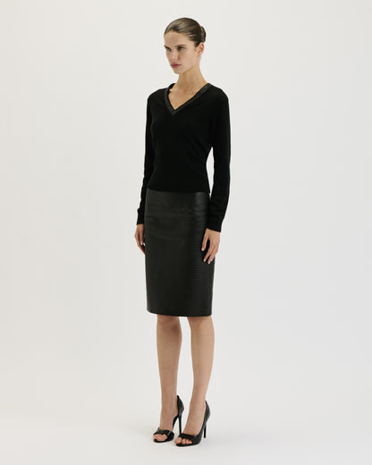 Leather Pencil Skirt / Crocodile