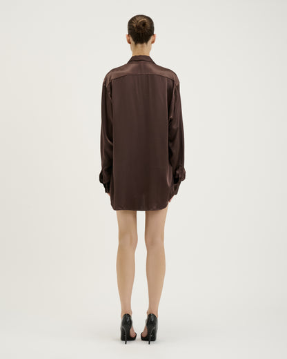 Silk Shirt Dress / Brown