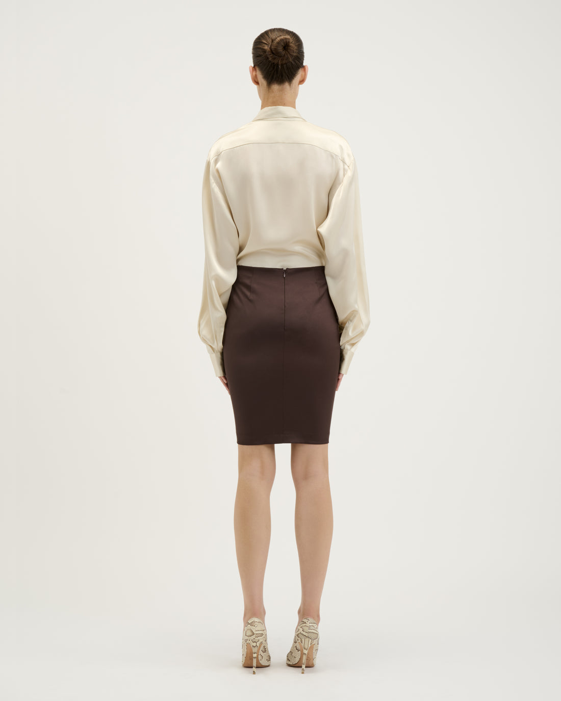 Satin Pencil Skirt / Brown