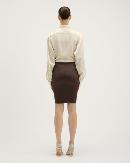 Satin Pencil Skirt / Brown