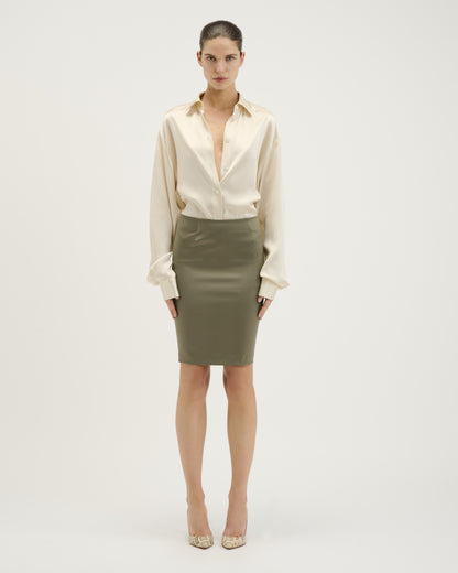 Satin Pencil Skirt / Khaki