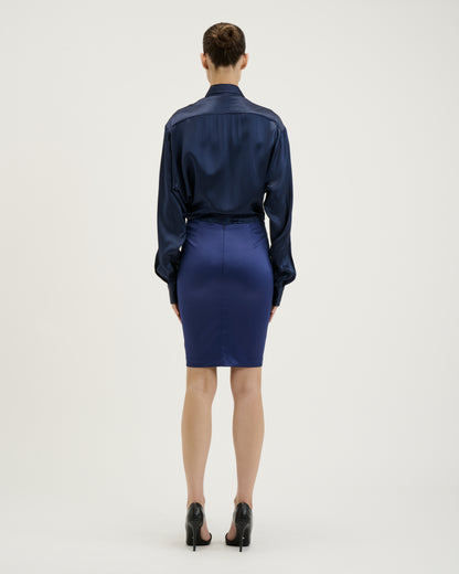 Satin Pencil Skirt / Navy
