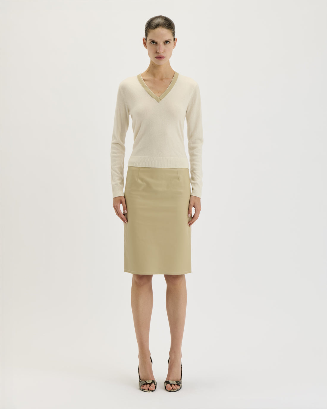 Leather Pencil Skirt / Cream