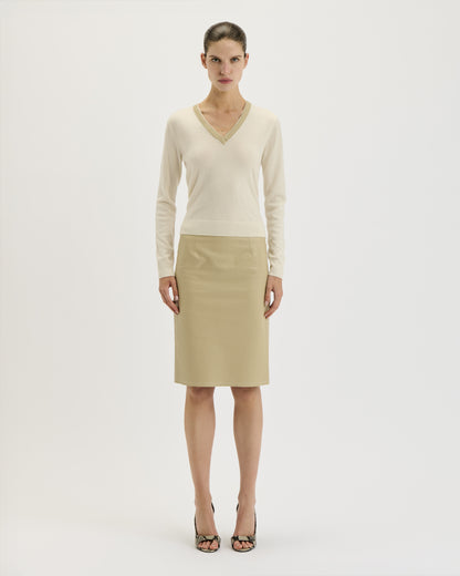 Leather Pencil Skirt / Cream