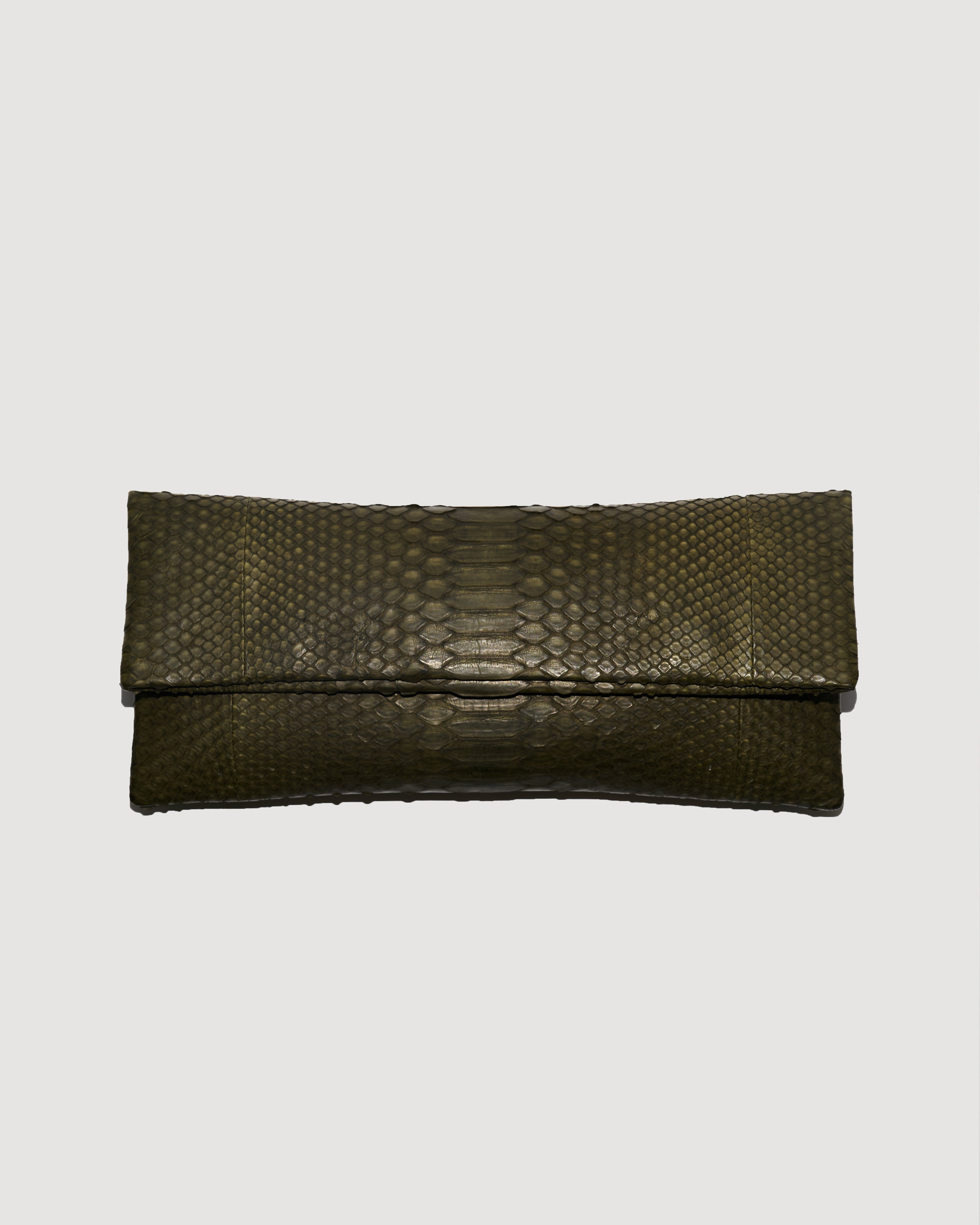 Khaki Luxury Python Snakeskin Leather Clutch Evening Bag