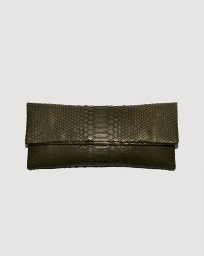 Khaki Luxury Python Snakeskin Leather Clutch Evening Bag